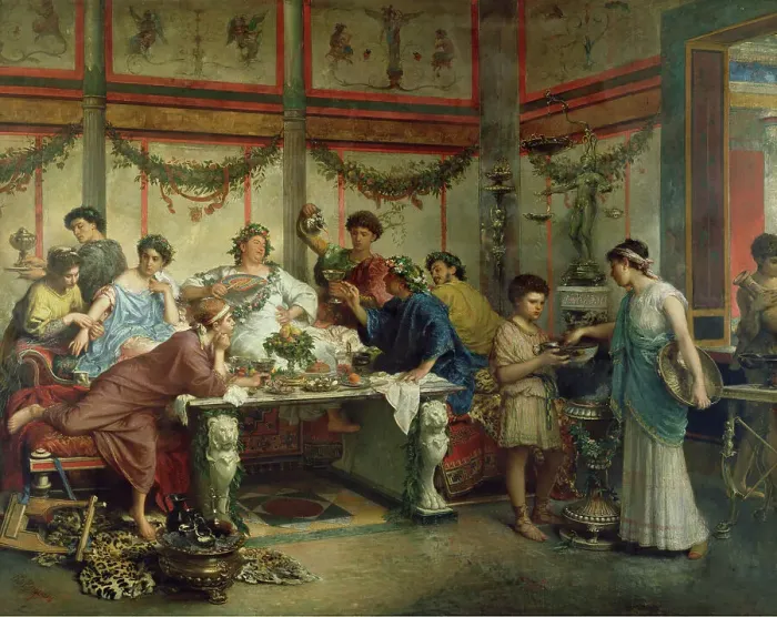 Framed Print : A Roman Feast, late 19th century. Creator: Roberto Bompiani Framed Print : A Roman Feast, late 19th century. Creator: Roberto Bompiani