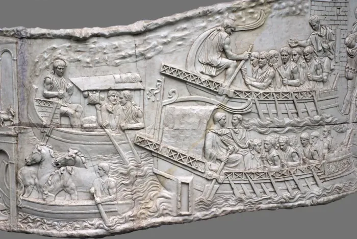 Framed Print : The Roman galleys. Relief detail of Trajans Column, 1st-2nd century. Artist: Classical Antiquities Framed Print : The Roman galleys. Relief detail of Trajans Column, 1st-2nd century. Artist: Classical Antiquities