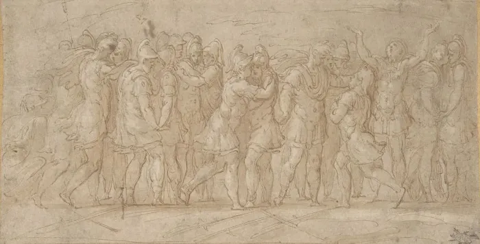 Framed Print : Roman or Greek Warriors Celebrating after a Victory. 1503-40. Creator: Parmigianino Framed Print : Roman or Greek Warriors Celebrating after a Victory. 1503-40. Creator: Parmigianino