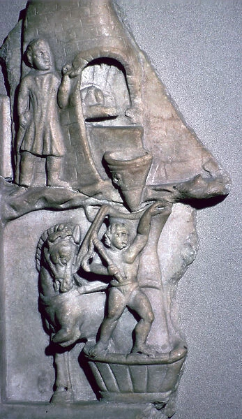 Roman marble relief of a bakers oven and corn mill