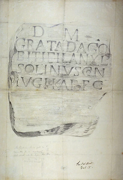 Roman memorial stone erected by Solinus in memory of his wife Grata, 1875