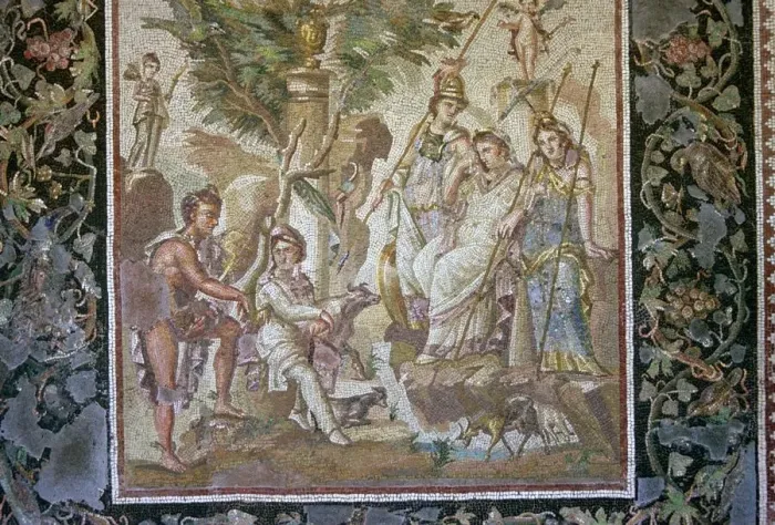 Framed Print : Roman mosaic of the judgement of Paris Framed Print : Roman mosaic of the judgement of Paris