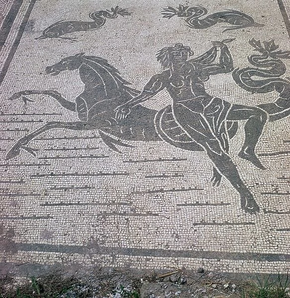 Roman mosaic of a nymph riding a sea-horse, 2nd century