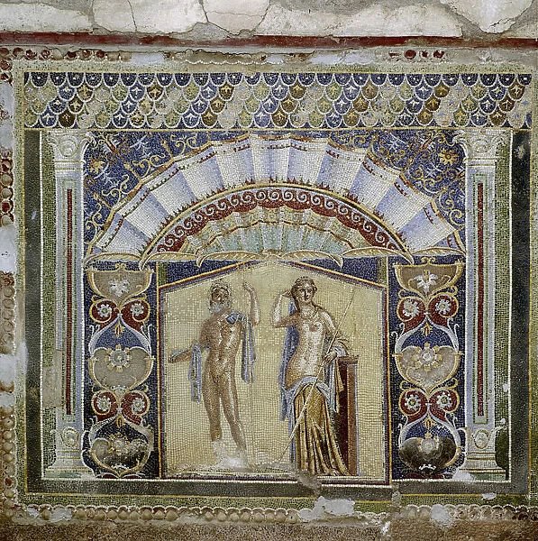 Roman mosaic in the Nymphaeum of the House, Herculaneum, Italy