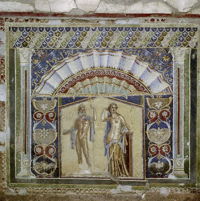 Framed Print : Roman mosaic in the Nymphaeum of the House, Herculaneum, Italy Framed Print : Roman mosaic in the Nymphaeum of the House, Herculaneum, Italy