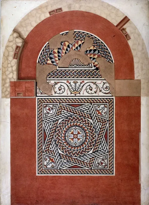 Framed Print : Roman mosaic pavement dating from 300 AD, found in Bucklersbury, City of London, 1869 Framed Print : Roman mosaic pavement dating from 300 AD, found in Bucklersbury, City of London, 1869
