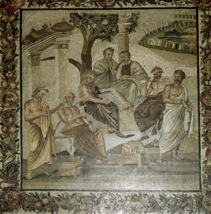 Framed Print : Roman mosaic of Plato and his school of philosophers, Pompeii, Italy Framed Print : Roman mosaic of Plato and his school of philosophers, Pompeii, Italy