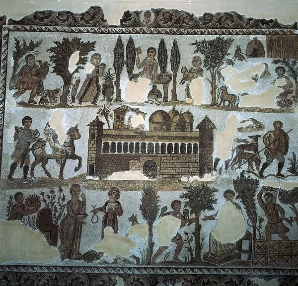 Roman mosaic of a villa, 4th century