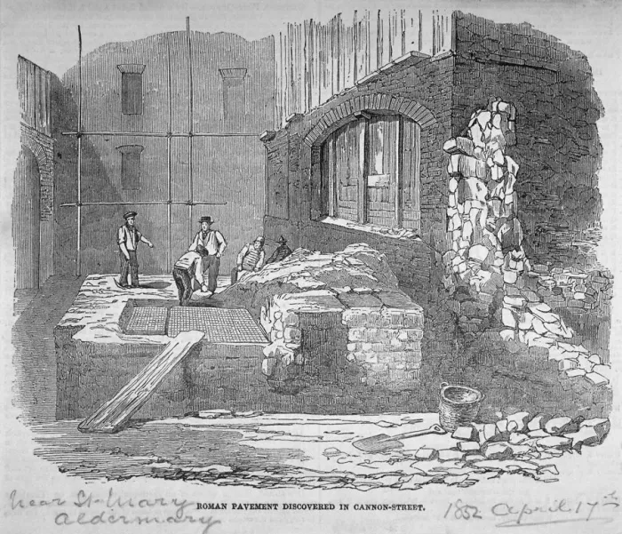Framed Print : Roman pavement disovered in Cannon Street, City of London, 1852 Framed Print : Roman pavement disovered in Cannon Street, City of London, 1852