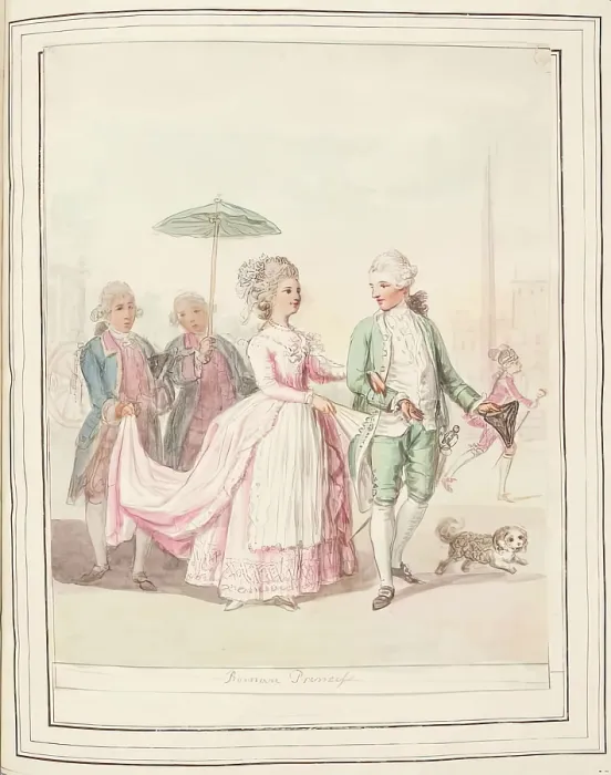 Framed Print : Roman Princess, leaf from A Collection of Dresses by David Allan Mostly from Nature, 1776