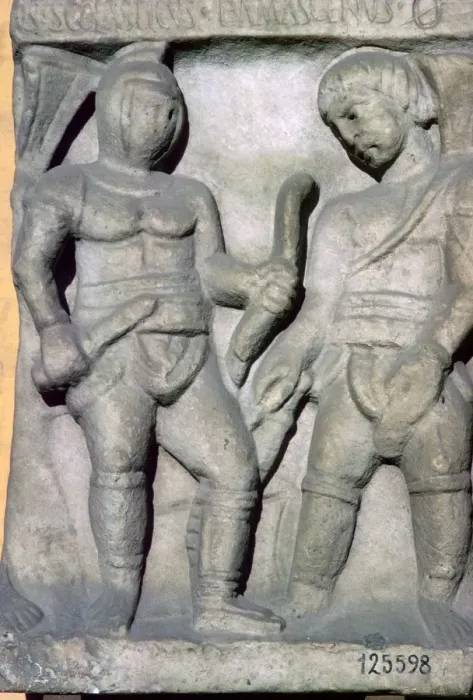 Framed Print : Roman relief of gladiators, 3rd century Framed Print : Roman relief of gladiators, 3rd century