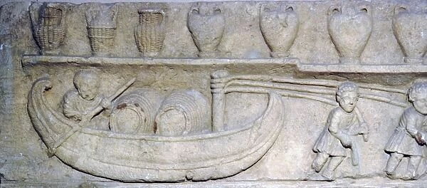 Roman relief of River Barge transporting barrels, c2nd century