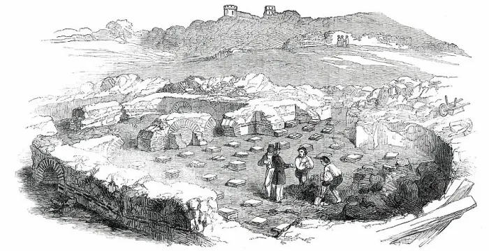 Framed Print : Roman Remains Discovered at Lymne, Kent, 1850. Creator: Unknown Framed Print : Roman Remains Discovered at Lymne, Kent, 1850. Creator: Unknown