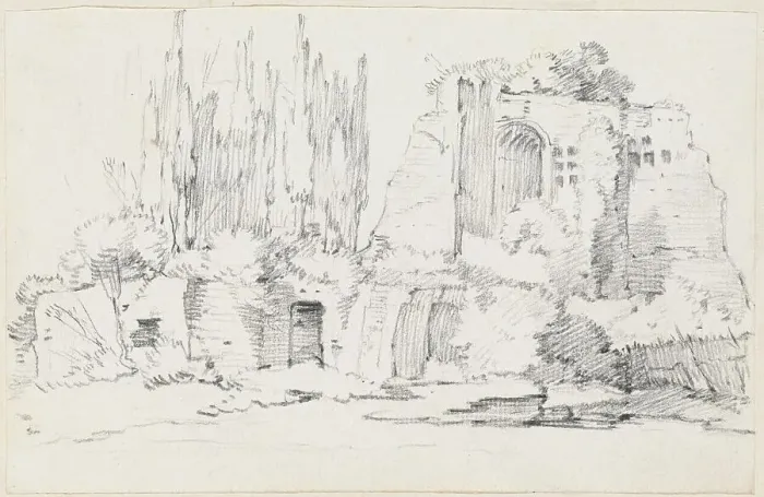 Framed Print : Roman Ruins with a Stand of Cypresses, 1744 / 1750. Creator: Joseph-Marie Vien the Elder Framed Print : Roman Ruins with a Stand of Cypresses, 1744 / 1750. Creator: Joseph-Marie Vien the Elder