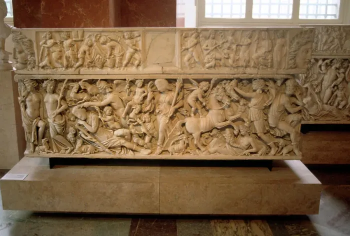 Framed Print : Roman sarcophagus with the legend of Selene and Endymion, 230-235 AD Framed Print : Roman sarcophagus with the legend of Selene and Endymion, 230-235 AD