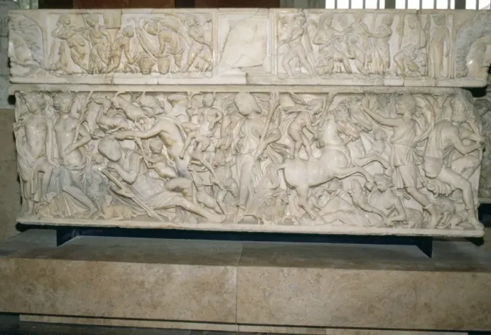 Framed Print : Roman sarcophagus with the legend of Selene and Endymion, 230-235 AD Framed Print : Roman sarcophagus with the legend of Selene and Endymion, 230-235 AD