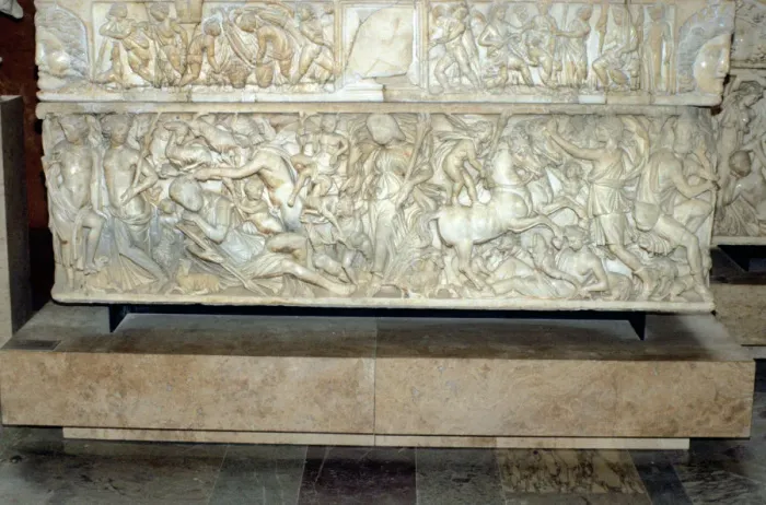 Framed Print : Roman sarcophagus with the legend of Selene and Endymion, 230-235 AD Framed Print : Roman sarcophagus with the legend of Selene and Endymion, 230-235 AD