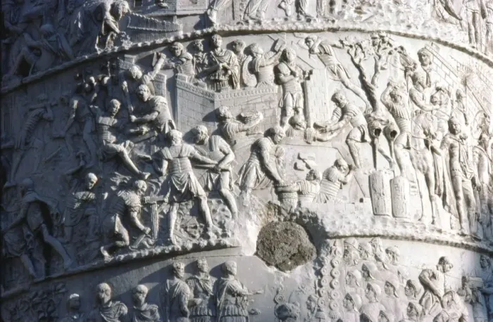 Framed Print : Roman soldiers building a fort in the Dacian campaign, Trajans Column, Rome, c2nd century