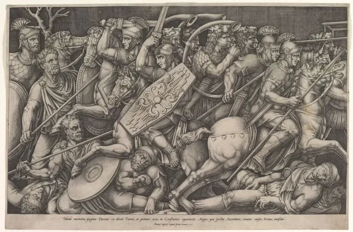 Framed Print : Roman soldiers fighting against Dacians, battle scene in shallow depth with horses Framed Print : Roman soldiers fighting against Dacians, battle scene in shallow depth with horses