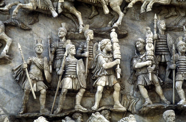 Roman soldiers taking part in decursio, the ritual circling of funeral pyre, c180-196