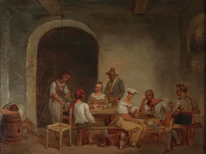 Framed Print : Roman tavern, copy after Alexander Lauréus, 1824-1904. Creator: Unknown