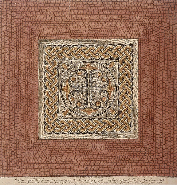 Roman tessellated pavement beneath Bank of England, London, 1806