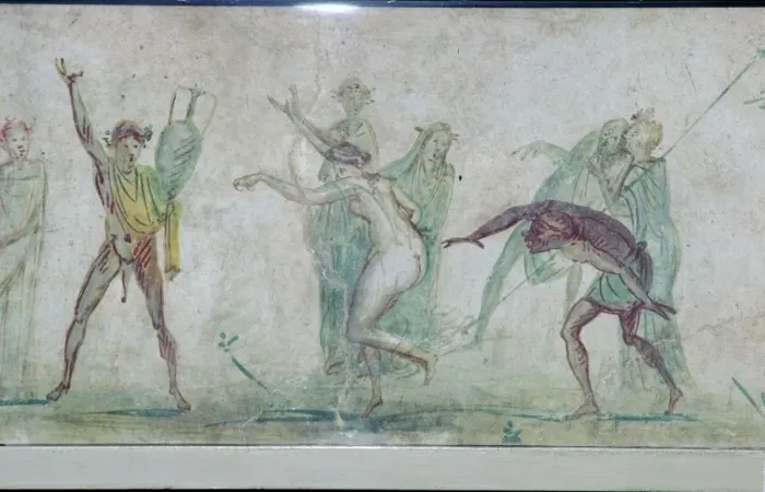 Framed Print : Roman wall-painting of a Bacchanalian dance from the Villa Doria Pamphili in Rome, c50 Framed Print : Roman wall-painting of a Bacchanalian dance from the Villa Doria Pamphili in Rome, c50