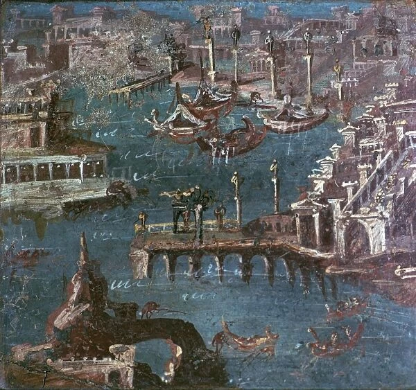 Roman wall-painting of a harbour scene