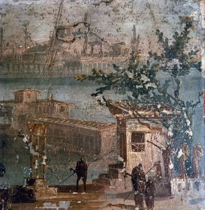 Framed Print : Roman wall painting of idyllic landscape, Pompeii, 1st century Framed Print : Roman wall painting of idyllic landscape, Pompeii, 1st century