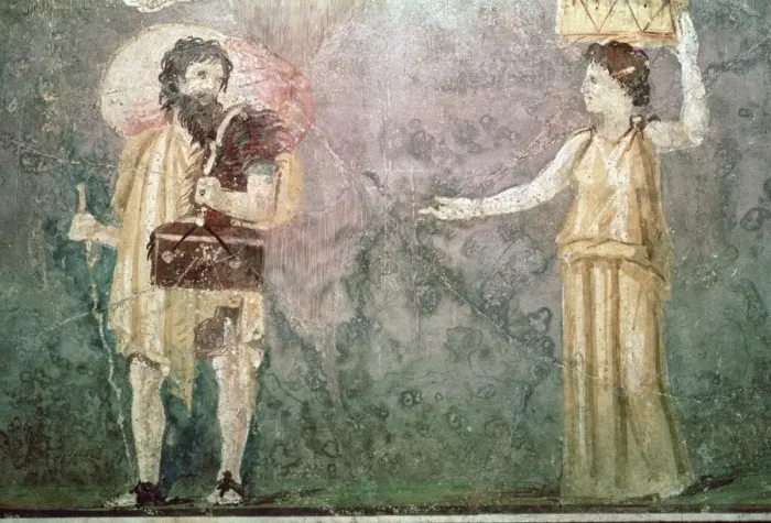 Framed Print : Roman wall painting of servants, 1st century BC Framed Print : Roman wall painting of servants, 1st century BC