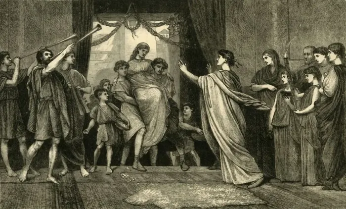 Framed Print : A Roman Wedding. - The Brides Home Coming, 1881. Creator: Unknown Framed Print : A Roman Wedding. - The Brides Home Coming, 1881. Creator: Unknown