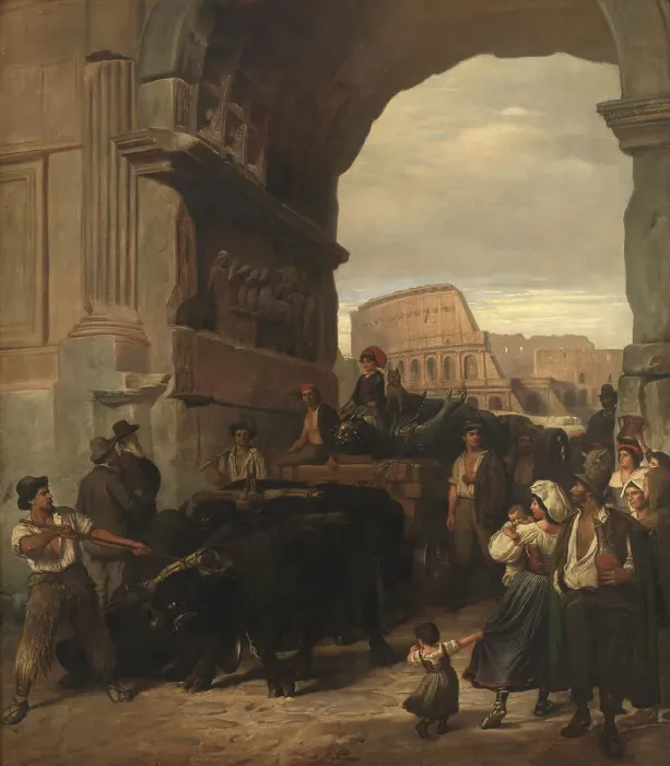 Framed Print : Roman Workmen Transporting an Antique Imperial Statue from the Colosseum through the... 1866-1867. Creator: Ludvig Abelin Schou Framed Print : Roman Workmen Transporting an Antique Imperial Statue from the Colosseum through the... 1866-1867. Creator: Ludvig Abelin Schou