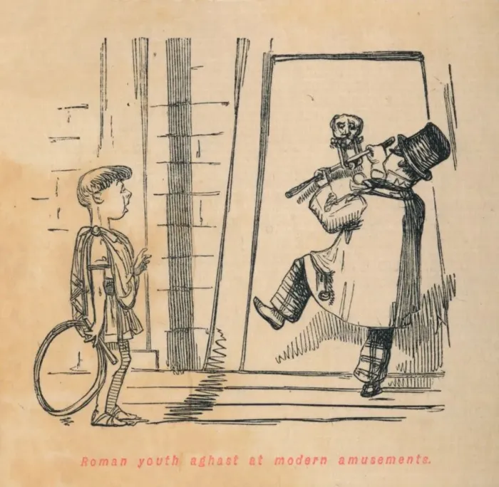Framed Print : Roman youth aghast at modern amusements, 1852. Artist: John Leech Framed Print : Roman youth aghast at modern amusements, 1852. Artist: John Leech