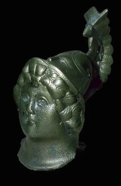 Romano-British copper alloy head of Minerva with Corinthian helmet