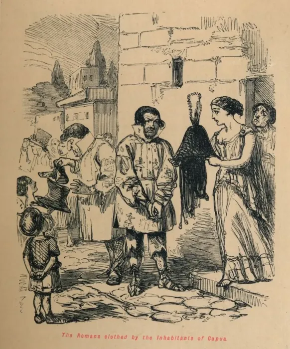 Framed Print : The Romans clothed by the inhabitants of Capua, 1852. Artist: John Leech Framed Print : The Romans clothed by the inhabitants of Capua, 1852. Artist: John Leech