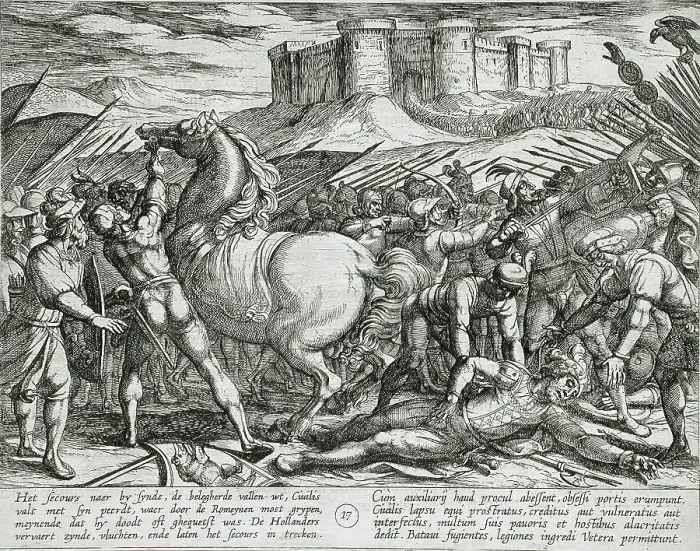 Framed Print : The Romans Misled by Civilis Horse that He was Dead or Injured, Publshed 1612. Creator: Antonio Tempesta Framed Print : The Romans Misled by Civilis Horse that He was Dead or Injured, Publshed 1612. Creator: Antonio Tempesta