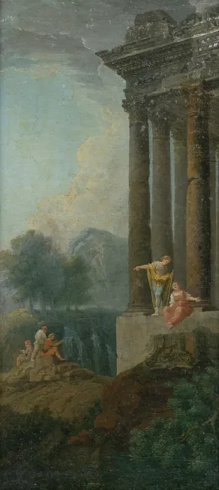 Framed Print : Romantic Landscape with Antique Ruin and Staffage, 1730-1740. Creator: Unknown Framed Print : Romantic Landscape with Antique Ruin and Staffage, 1730-1740. Creator: Unknown