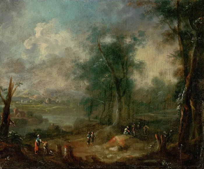 Framed Print : Romantic Landscape with Figural Staffage, 1770-1790. Creator: Unknown Framed Print : Romantic Landscape with Figural Staffage, 1770-1790. Creator: Unknown