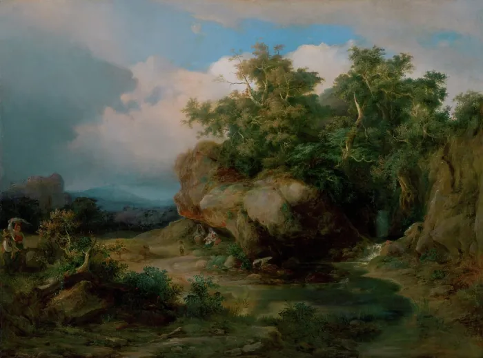 Framed Print : Romantic landscape with figures, c1850. Creator: Karol Vandrak Framed Print : Romantic landscape with figures, c1850. Creator: Karol Vandrak
