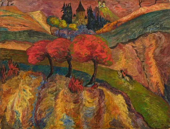Framed Print : Romantic landscape with riders, c 1915. Creator: Werefkin, Marianne, von (1860-1938) Framed Print : Romantic landscape with riders, c 1915. Creator: Werefkin, Marianne, von (1860-1938)