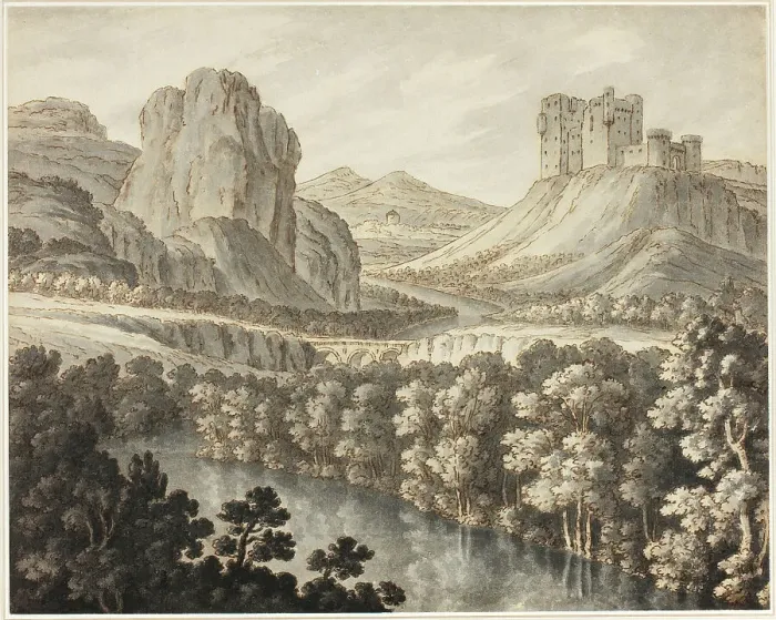 Framed Print : A Romantic Landscape with a Ruined Castle, 1778-87. Creator: Robert Adam Framed Print : A Romantic Landscape with a Ruined Castle, 1778-87. Creator: Robert Adam
