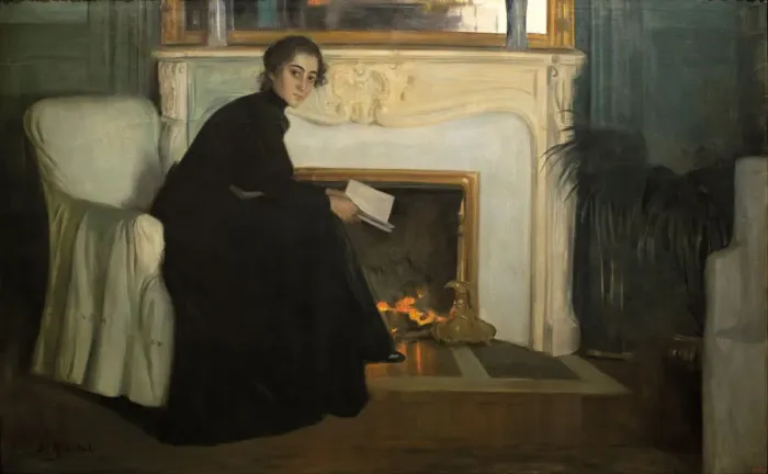 Framed Print : Romantic Novel. Artist: Rusinol, Santiago (1861-1931)