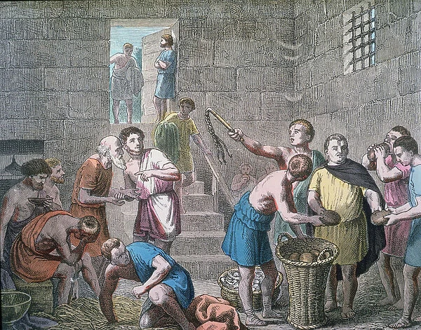 Rome, agricultural slaves dungeon, engraving, 1866