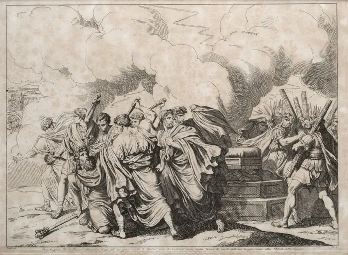 Framed Print : Romulus murdered by the senators, 1818. Creator: Pinelli, Bartolomeo (1781-1835) Framed Print : Romulus murdered by the senators, 1818. Creator: Pinelli, Bartolomeo (1781-1835)