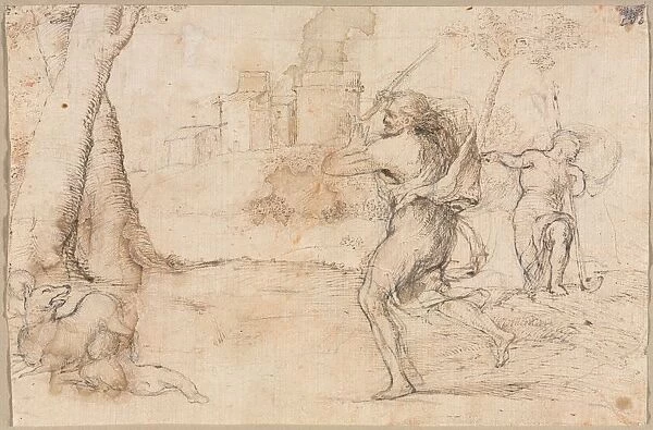 Romulus and Remus Found by Faustulus (recto) Concentric Circles (verso), c. 1535