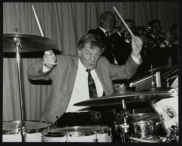 Ronnie Verrell on drums at The Fairway, Welwyn Garden City, Hertfordshire, 1991. Artist
