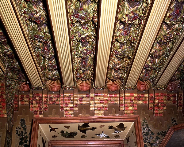 Detail of the roof of dining room of Vicens House, built between 1883 and 1885, designed