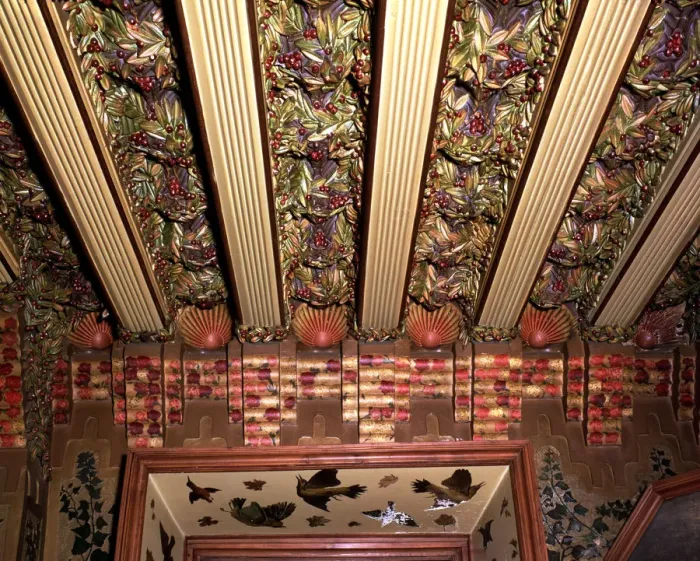 Framed Print : Detail of the roof of dining room of Vicens House, built between 1883 and 1885, designed Framed Print : Detail of the roof of dining room of Vicens House, built between 1883 and 1885, designed