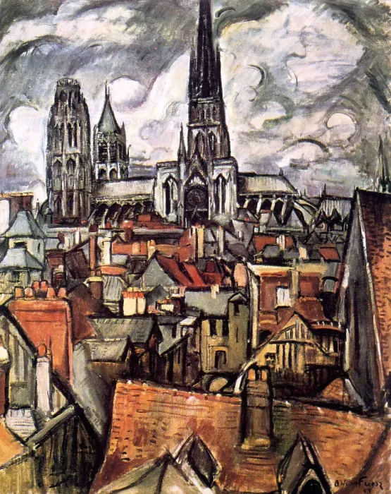 Framed Print : Roofs and Cathedral in Rouen, 1908. Artist: Othon Friesz Framed Print : Roofs and Cathedral in Rouen, 1908. Artist: Othon Friesz