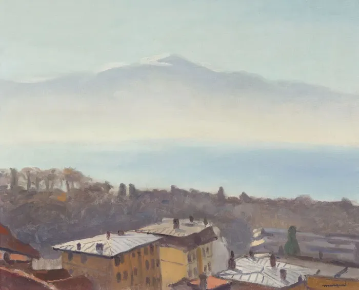 Framed Print : The roofs of Ouchy and Lake Geneva, 1936. Creator: Marquet, Pierre-Albert (1875-1947) Framed Print : The roofs of Ouchy and Lake Geneva, 1936. Creator: Marquet, Pierre-Albert (1875-1947)
